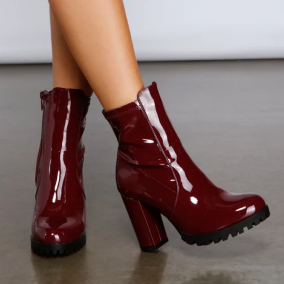 Burgundy Platform Boots - Picture 2 of 6